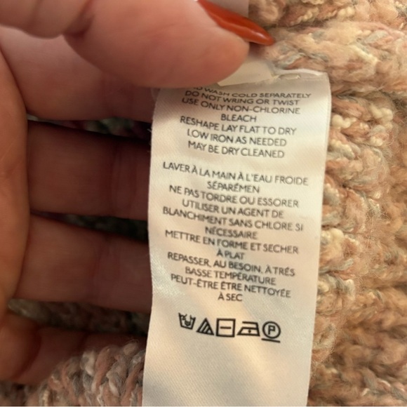 Pilcro by Anthropologie Striped Bouclé Wool Blend Sweater Pink Cream Gray Large - Picture 6 of 7